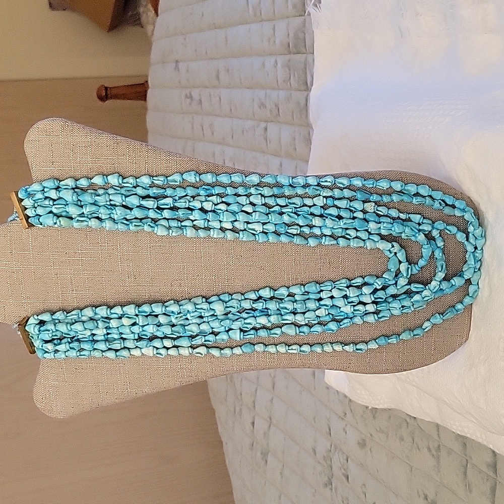 TURQUOISE Blue Shell Coconut Shell Resin Beads Necklace. Made in the Philippines